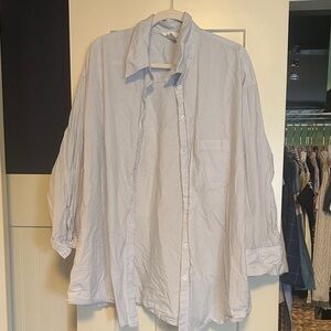H&M Light Blue and White Striped Button-Up Blouse